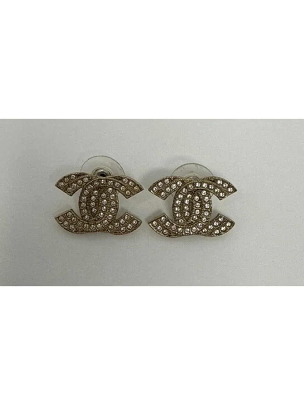 CHANEL Double CC Crystal Logo Earrings   Gold Tone ( No Box)